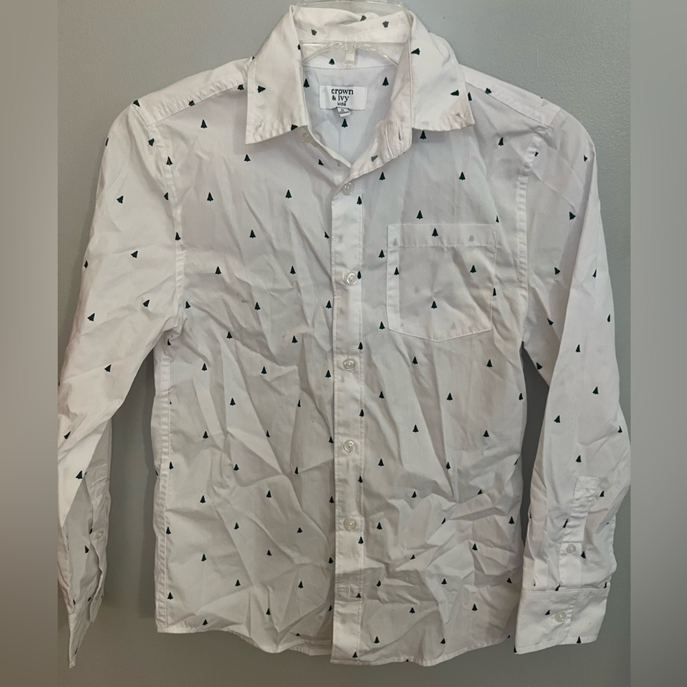 crown & ivy kids Christmas Tree Motif Dress Shirt Size M